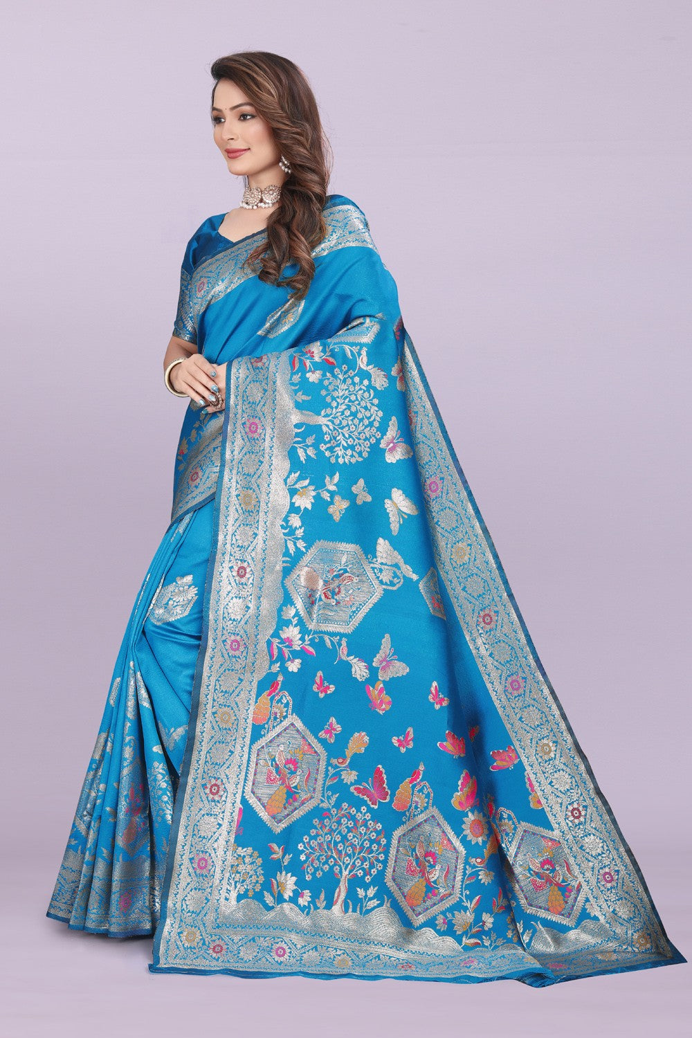 Artistic Woven Silk Saree with Peacock Motif – Premium Festive & Party Wear