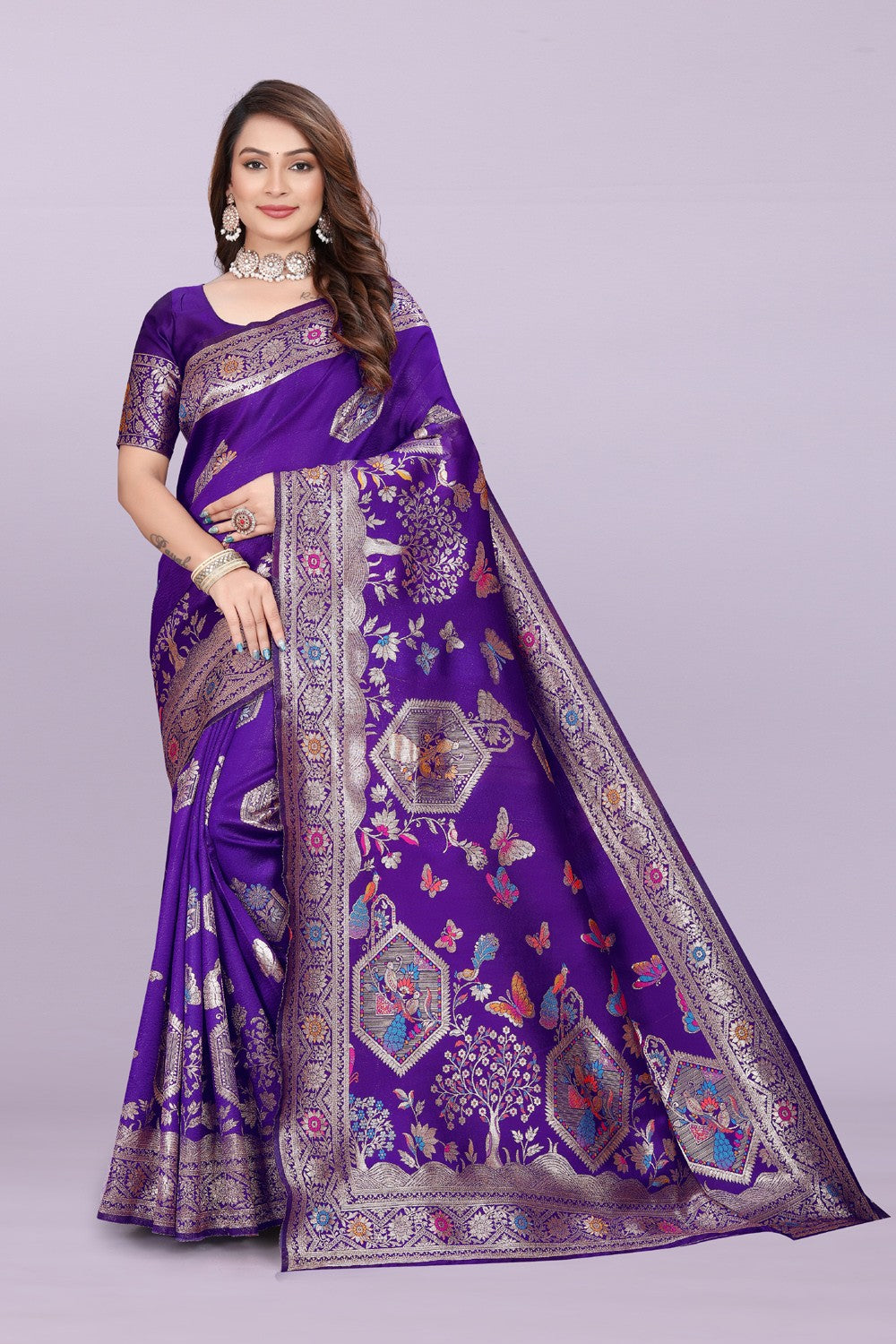 Artistic Woven Silk Saree with Peacock & Heritage Motif Design | Premium Festive & Party Wear