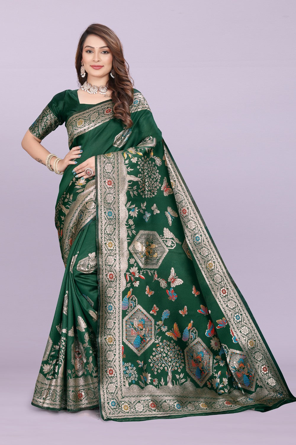 Artistic Woven Silk Saree with Peacock & Heritage Motif Design | Premium Festive & Party Wear