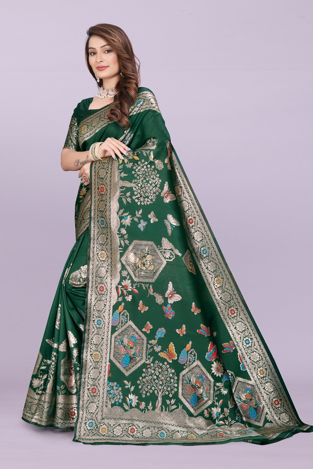 Artistic Woven Silk Saree with Peacock Motif – Premium Festive & Party Wear