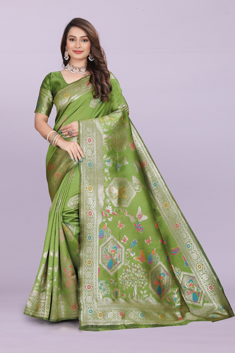 Artistic Woven Silk Saree with Peacock & Heritage Motif Design | Premium Festive & Party Wear