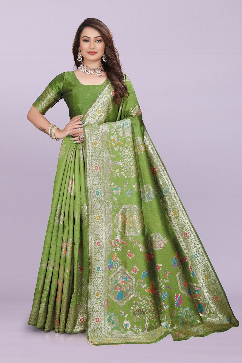 Artistic Woven Silk Saree with Peacock Motif – Premium Festive & Party Wear
