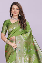 Artistic Woven Silk Saree with Peacock Motif – Premium Festive & Party Wear