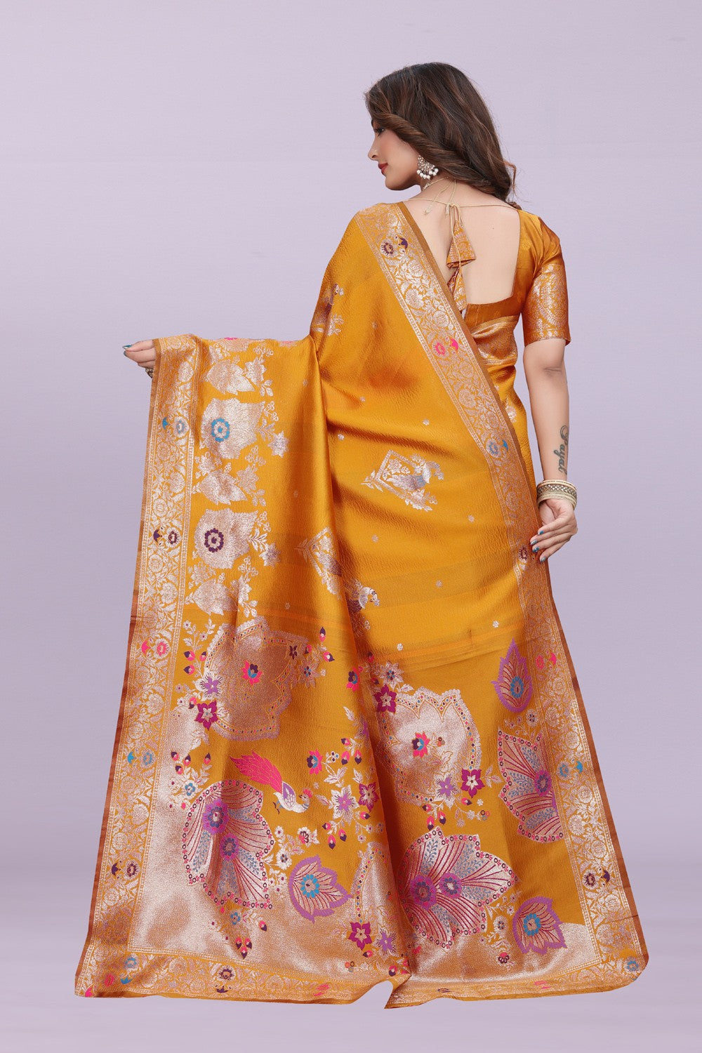 Woven Silk Saree with Floral & Peacock Zari Design – Elegant Festive Wear