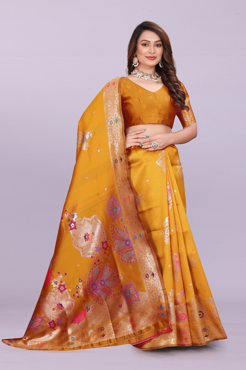 Woven Silk Saree with Floral & Peacock Zari Design – Elegant Festive Wear
