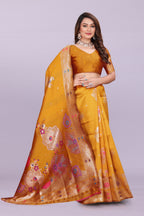 Woven Silk Saree with Floral & Peacock Zari Design – Elegant Festive Wear