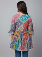Women’s Patchwork Print Tunic Top | V-Neck A-Line Ethnic Kurti for Casual Wear