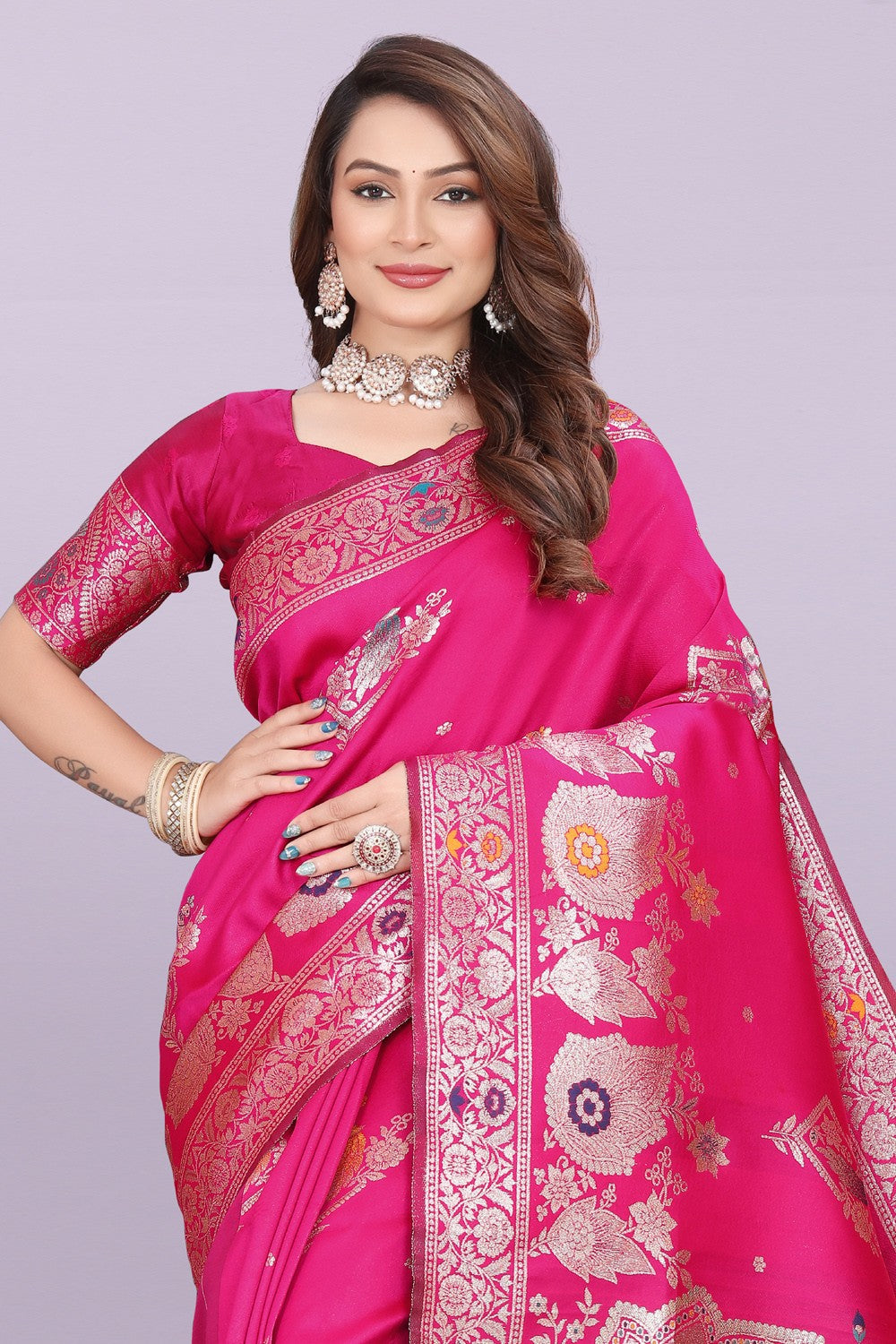 Woven Silk Saree with Floral & Peacock Zari Design – Elegant Festive Wear