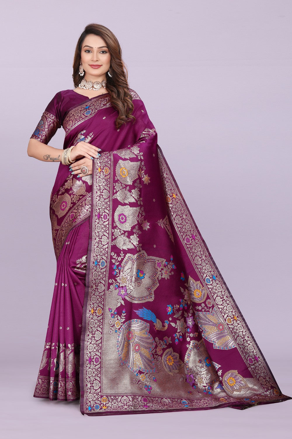 Woven Silk Saree with Floral & Peacock Zari Design – Elegant Festive Wear