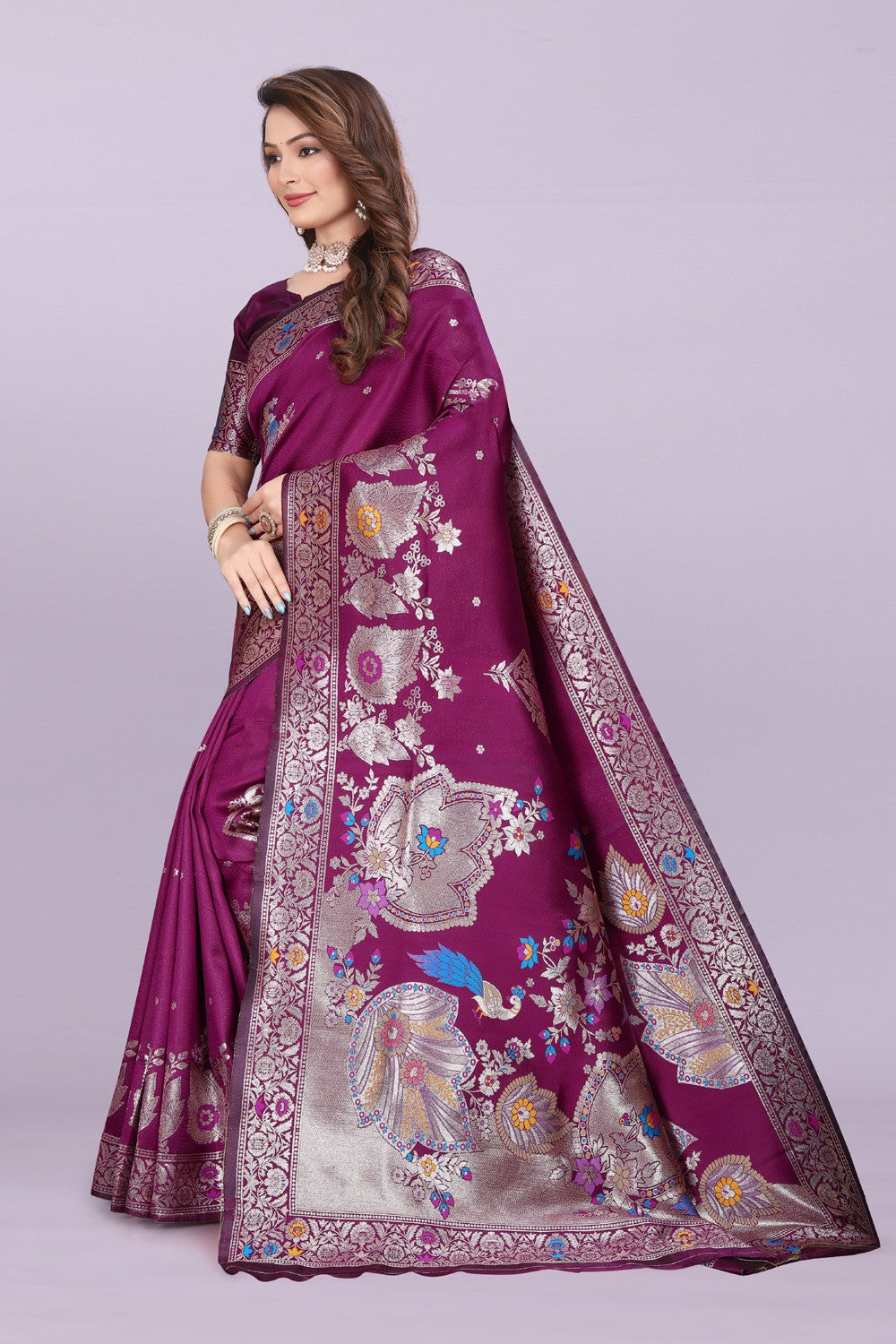 Woven Silk Saree with Floral & Peacock Zari Design – Elegant Festive Wear