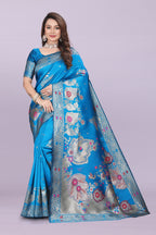 Woven Silk Saree with Floral & Peacock Zari Design – Elegant Festive Wear