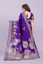 Woven Silk Saree with Floral & Peacock Zari Design – Elegant Festive Wear