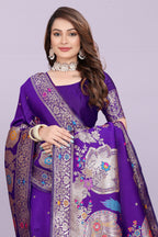 Woven Silk Saree with Floral & Peacock Zari Design – Elegant Festive Wear