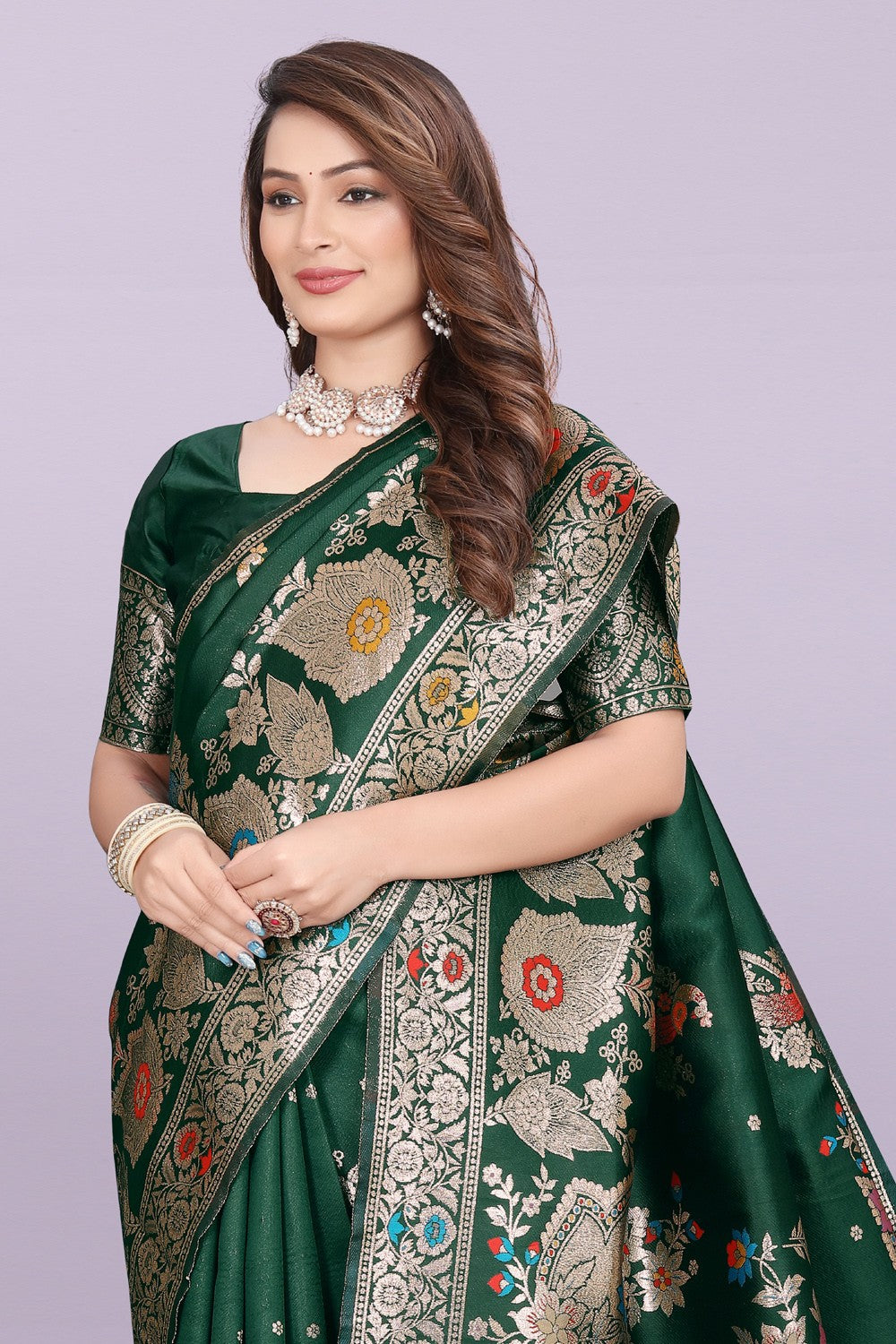 Woven Silk Saree with Floral & Peacock Zari Design – Elegant Festive Wear