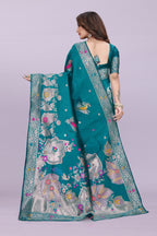 Woven Silk Saree with Floral & Peacock Zari Design – Elegant Festive Wear