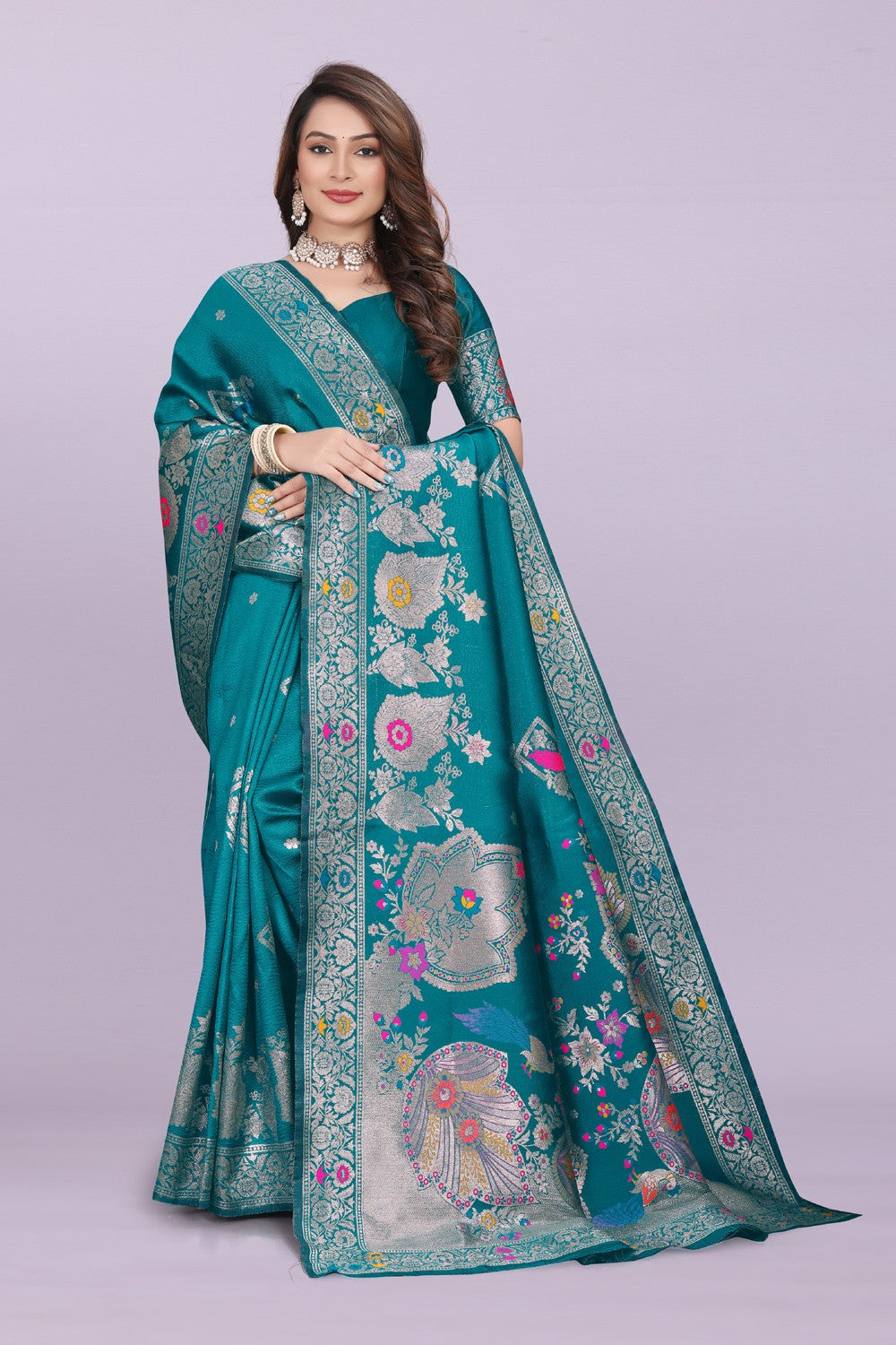 Woven Silk Saree with Floral & Peacock Zari Design – Elegant Festive Wear