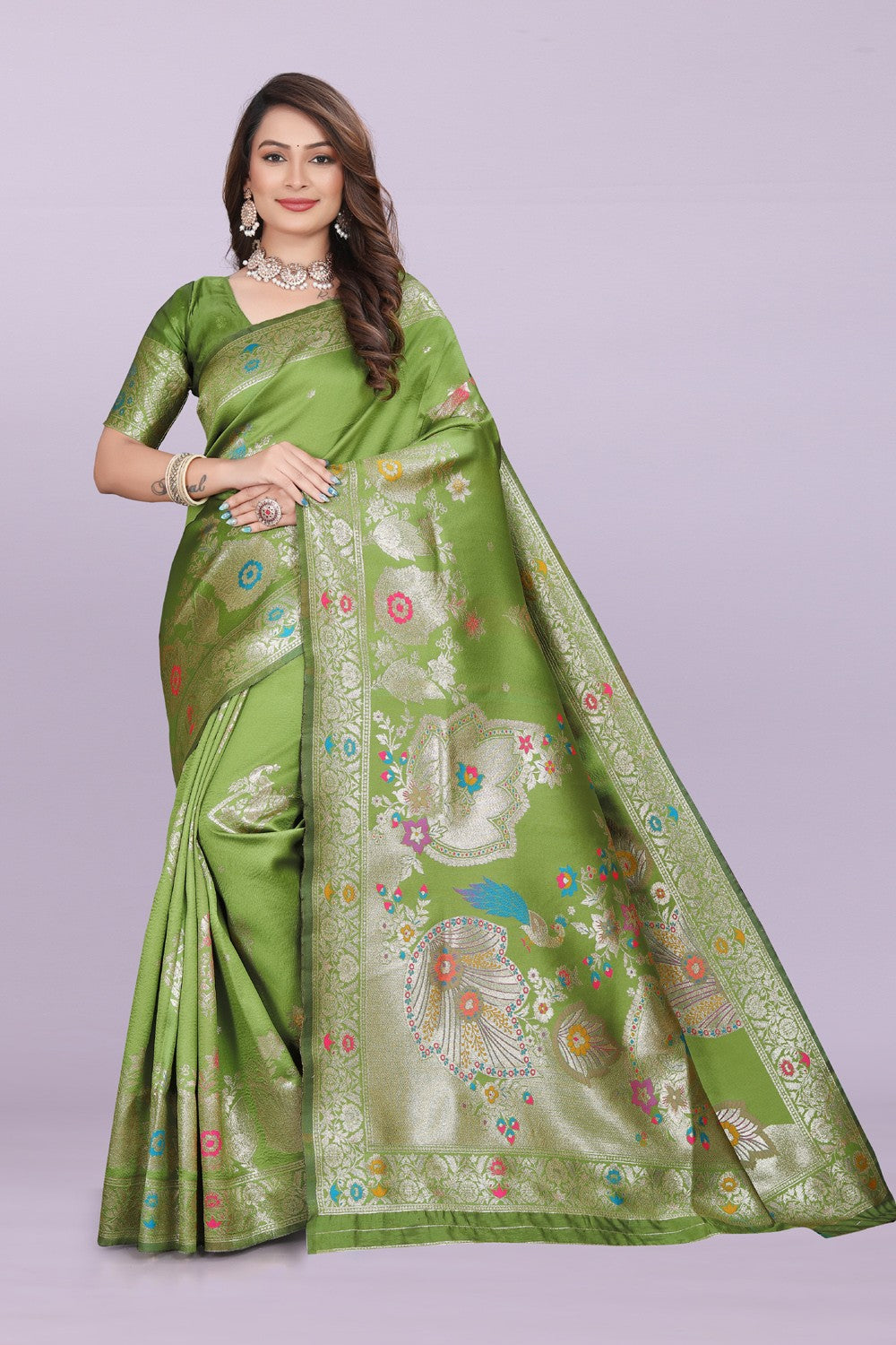 Woven Silk Saree with Floral & Peacock Zari Design – Elegant Festive Wear