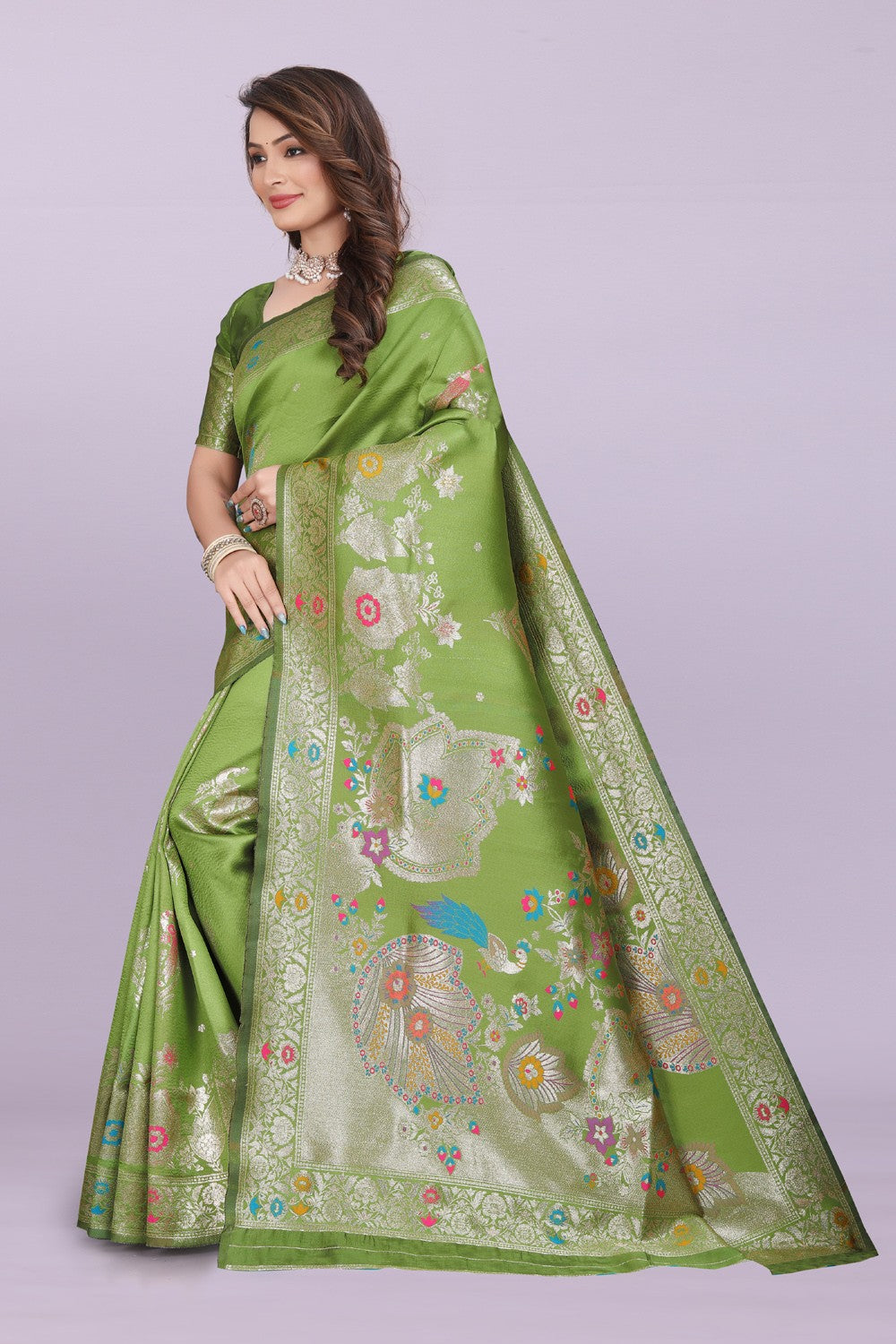 Woven Silk Saree with Floral & Peacock Zari Design – Elegant Festive Wear