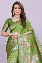 Woven Silk Saree with Floral & Peacock Zari Design – Elegant Festive Wear