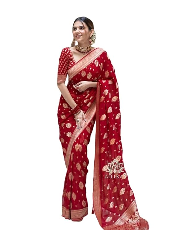 Elegant Woven Silk Saree with Traditional Butti Design & Rich Zari Border | Festive & Wedding Wear
