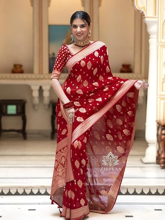 Silk Saree with Traditional Butti Design & Zari Border – Wedding & Festive Wear