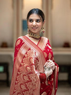 Silk Saree with Traditional Butti Design & Zari Border – Wedding & Festive Wear