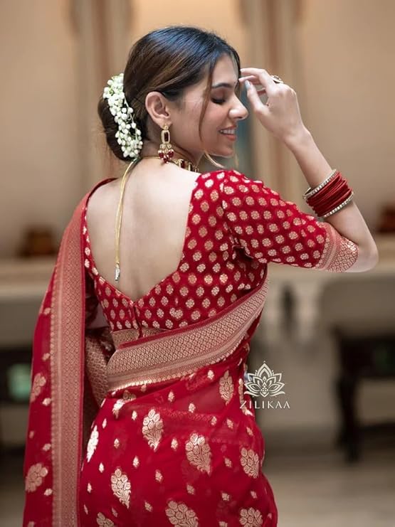Silk Saree with Traditional Butti Design & Zari Border – Wedding & Festive Wear