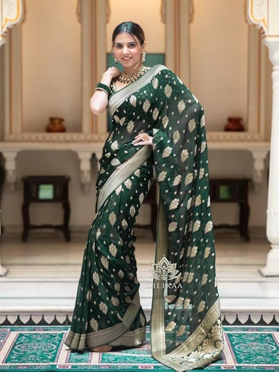 Silk Saree with Traditional Butti Design & Zari Border – Wedding & Festive Wear