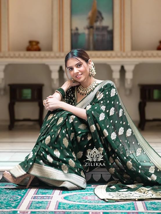 Silk Saree with Traditional Butti Design & Zari Border – Wedding & Festive Wear