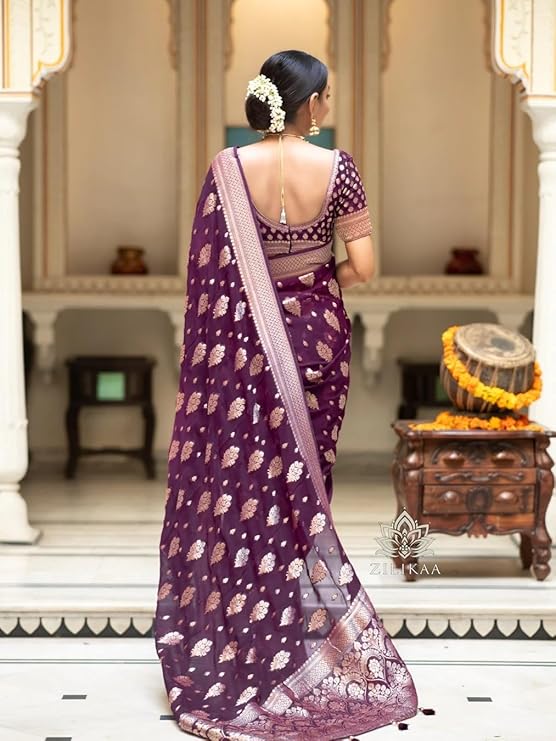 Silk Saree with Traditional Butti Design & Zari Border – Wedding & Festive Wear