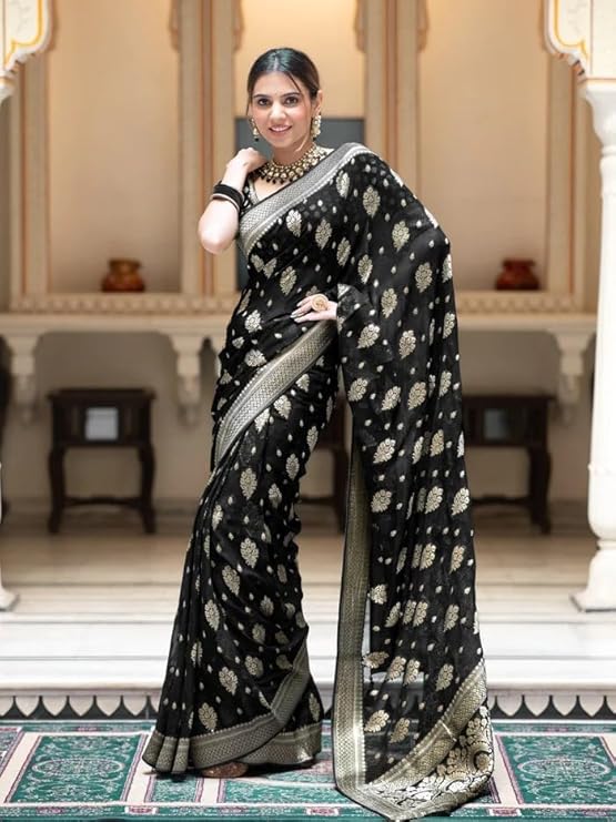 Silk Saree with Traditional Butti Design & Zari Border – Wedding & Festive Wear