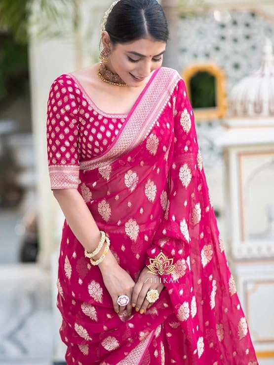 Silk Saree with Traditional Butti Design & Zari Border – Wedding & Festive Wear