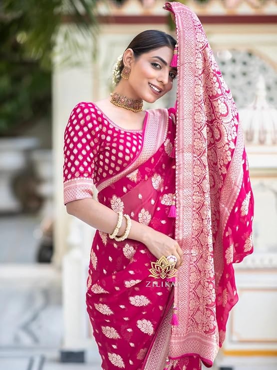 Silk Saree with Traditional Butti Design & Zari Border – Wedding & Festive Wear