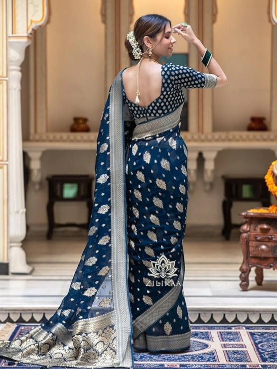 Elegant Woven Silk Saree with Traditional Butti Design & Rich Zari Border | Festive & Wedding Wear