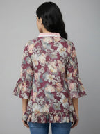 Designer Women’s Floral Tunic Top | V-Neck Bell Sleeve Ethnic Kurti