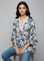 Designer Women’s Floral Tunic Top | V-Neck Bell Sleeve Ethnic Kurti