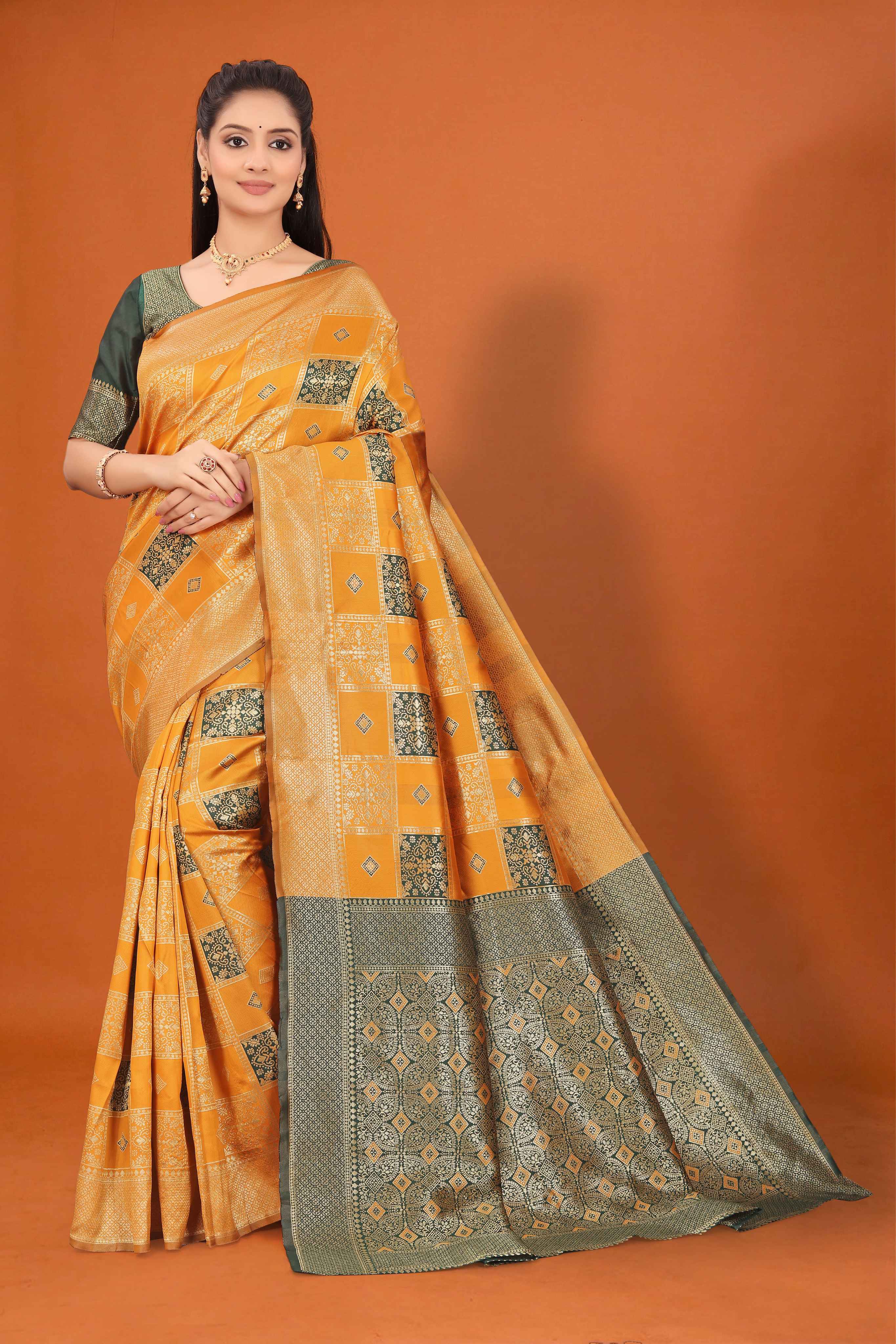 Banarasi Silk Saree for Women | Checkered Zari Design with Rich Pallu & Border