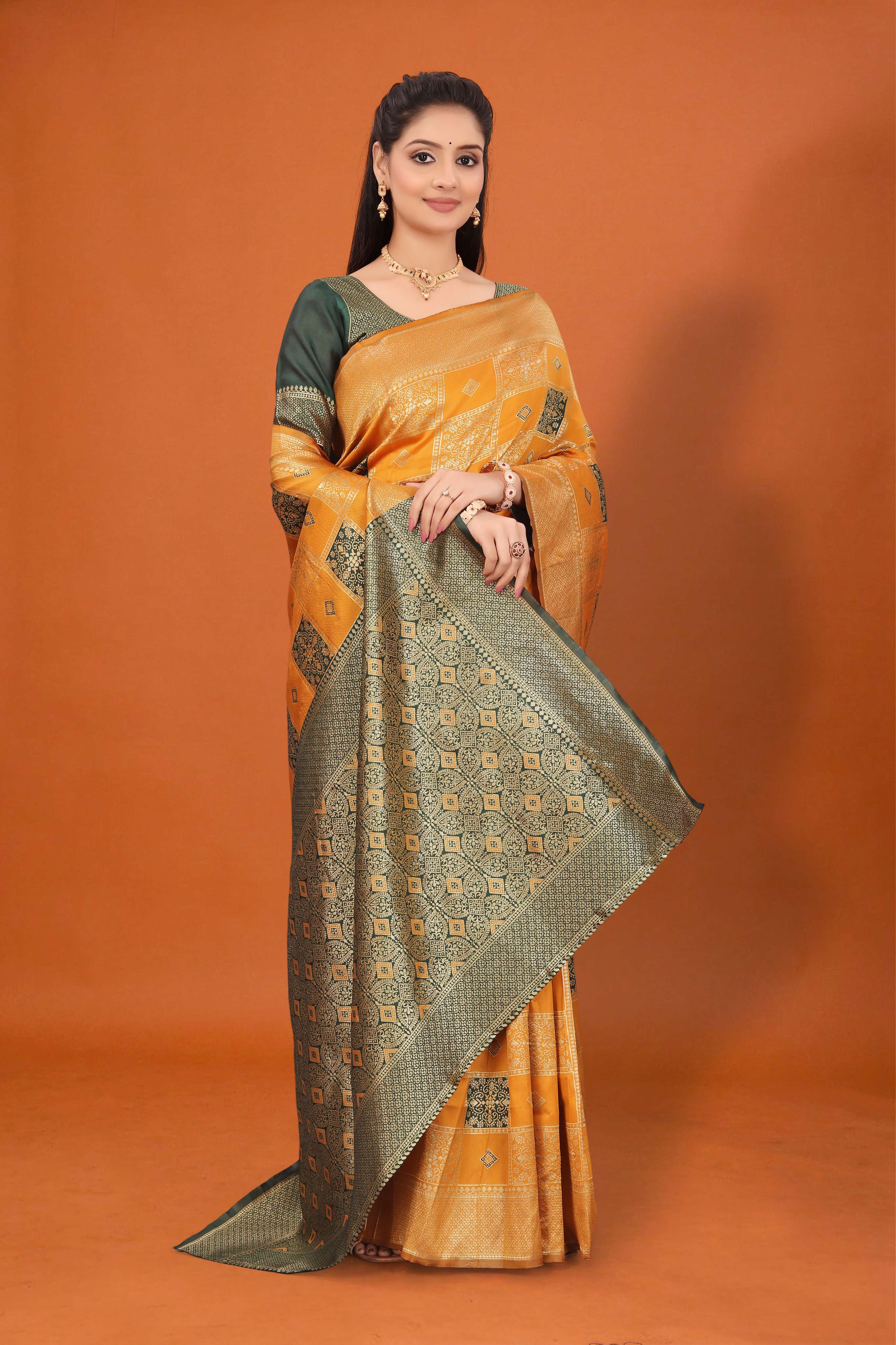 Banarasi Silk Saree for Women | Checkered Zari Design with Rich Pallu & Border