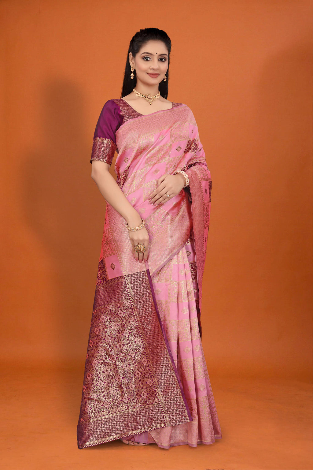 Banarasi Silk Saree for Women | Checkered Zari Design with Rich Pallu & Border