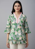 Designer Women’s Floral Tunic Top | V-Neck Bell Sleeve Ethnic Kurti