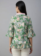 Designer Women’s Floral Tunic Top | V-Neck Bell Sleeve Ethnic Kurti