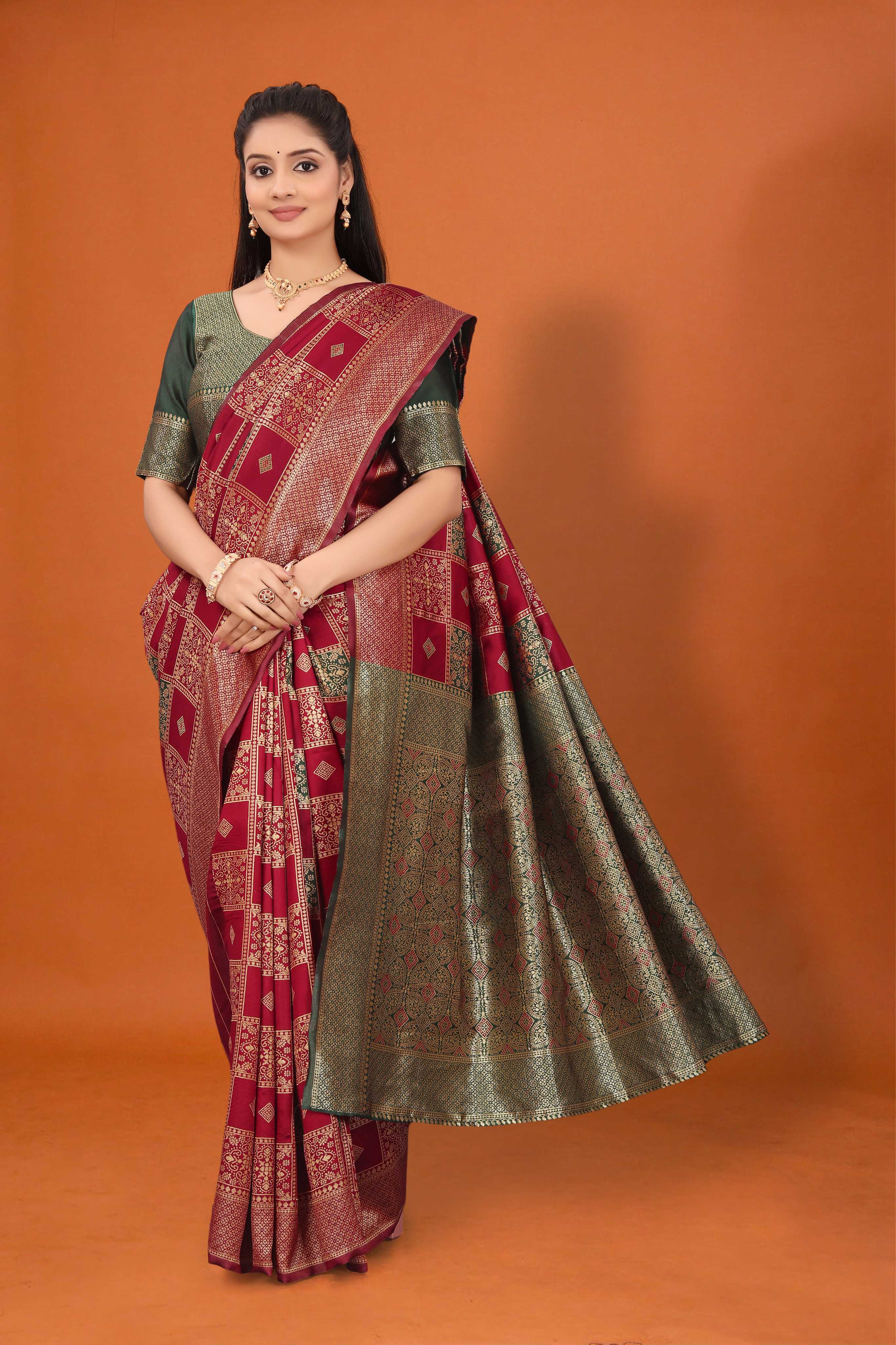 Banarasi Silk Saree for Women | Checkered Zari Design with Rich Pallu & Border