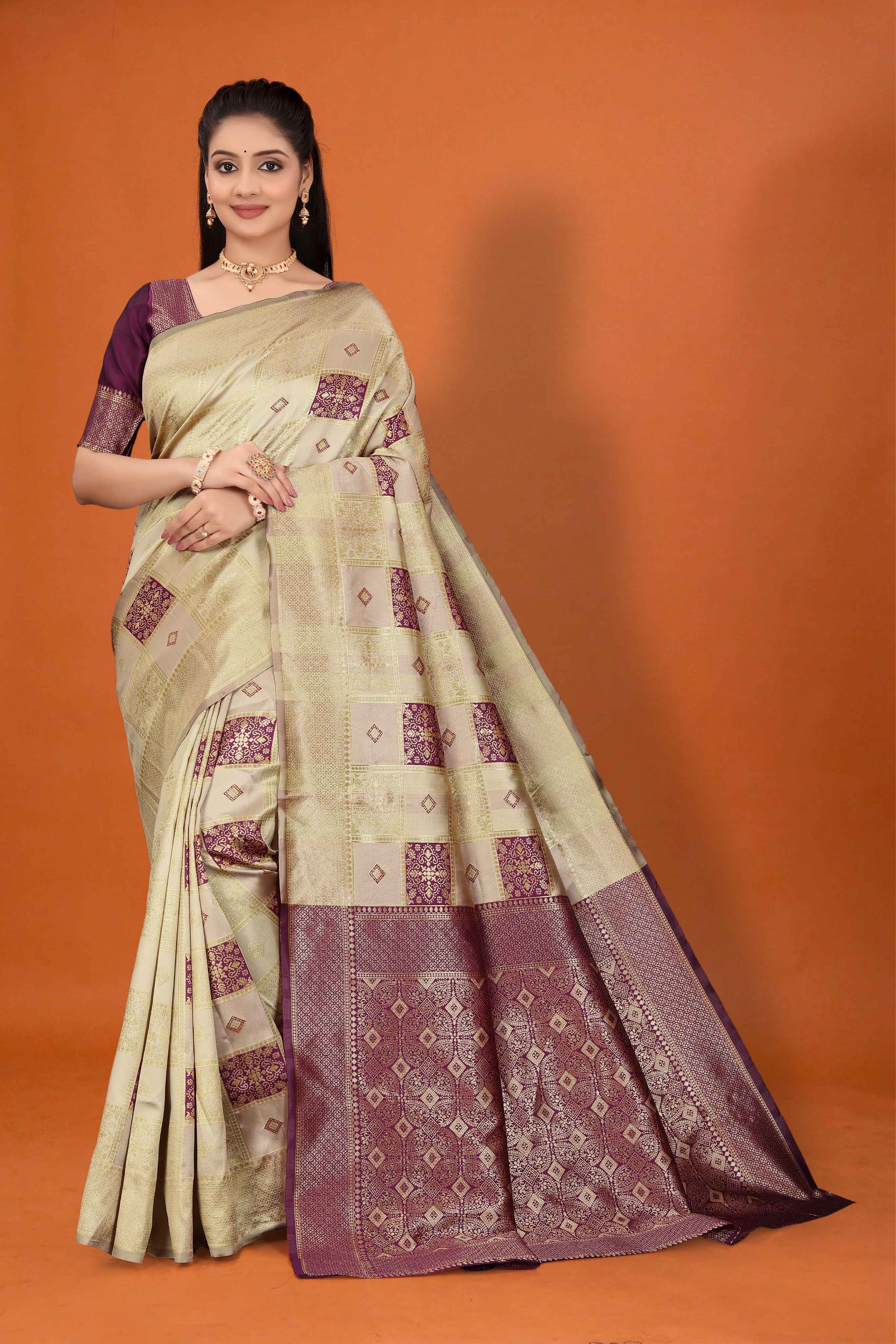 Banarasi Silk Saree for Women | Checkered Zari Design with Rich Pallu & Border