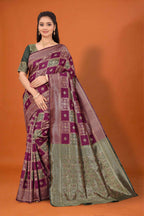 Banarasi Silk Saree for Women | Checkered Zari Design with Rich Pallu & Border