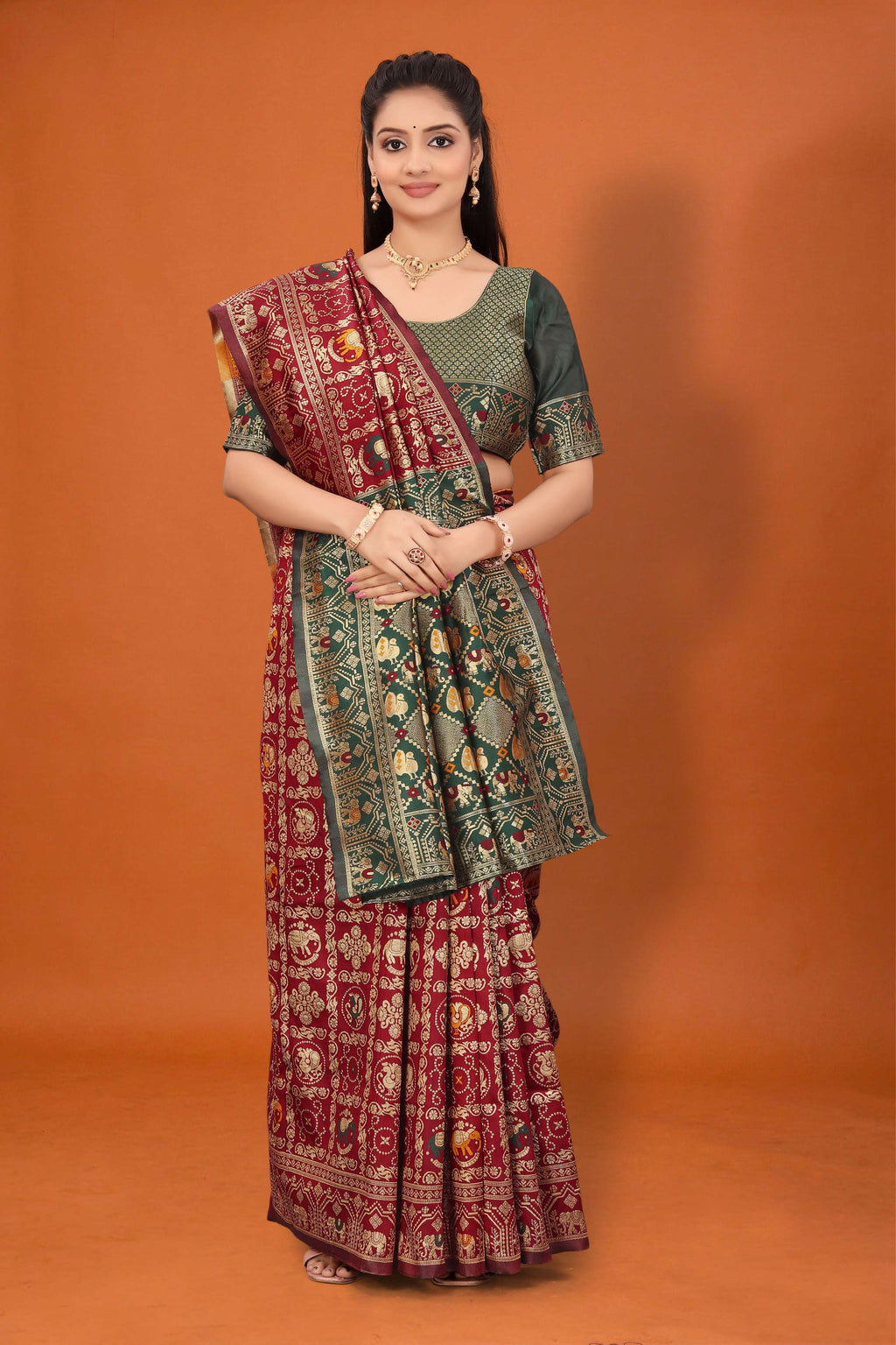 Designer Banarasi Silk Saree for Women | Traditional Motif Saree with Zari Work