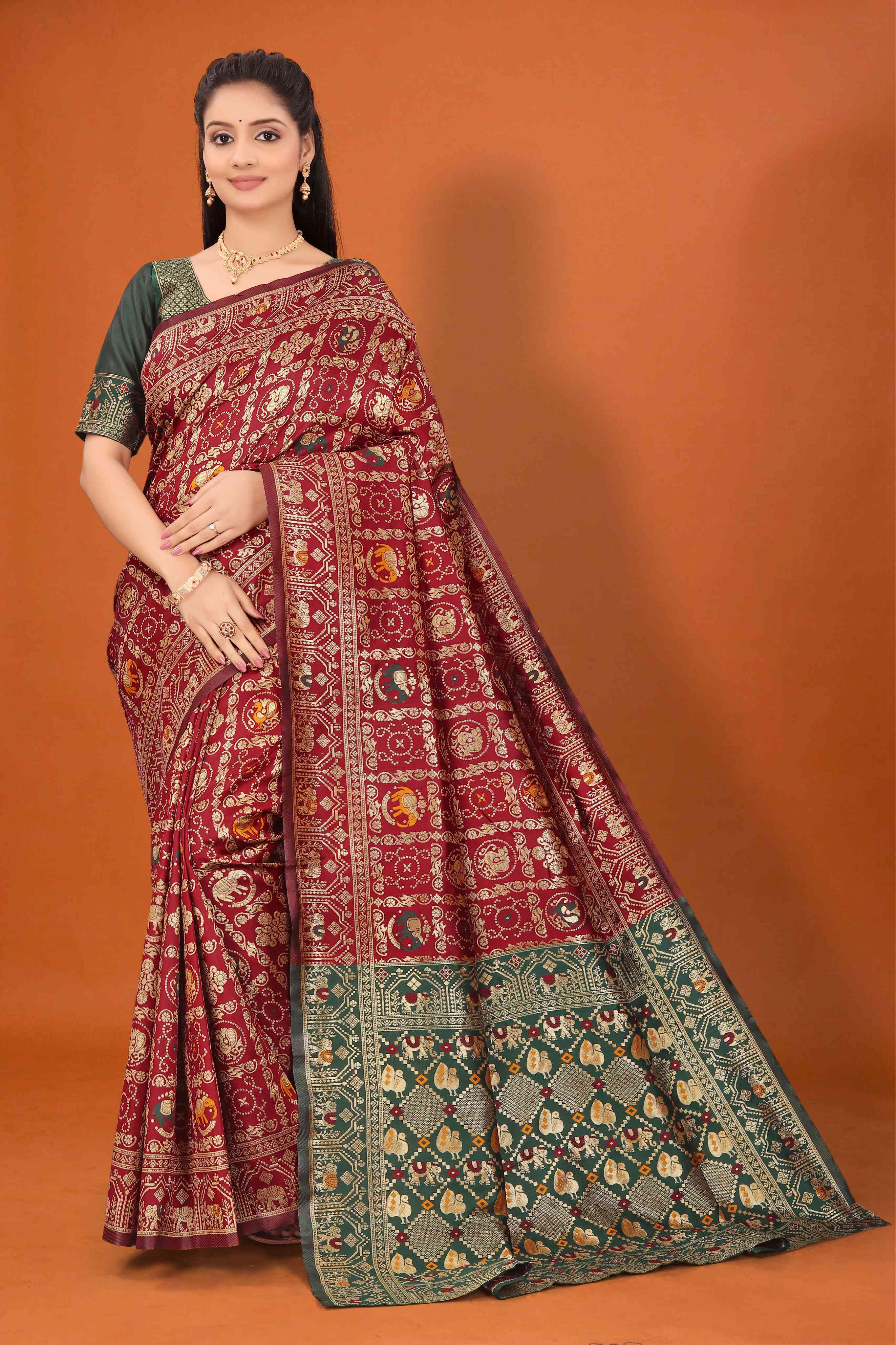 Designer Banarasi Silk Saree for Women | Traditional Motif Saree with Zari Work