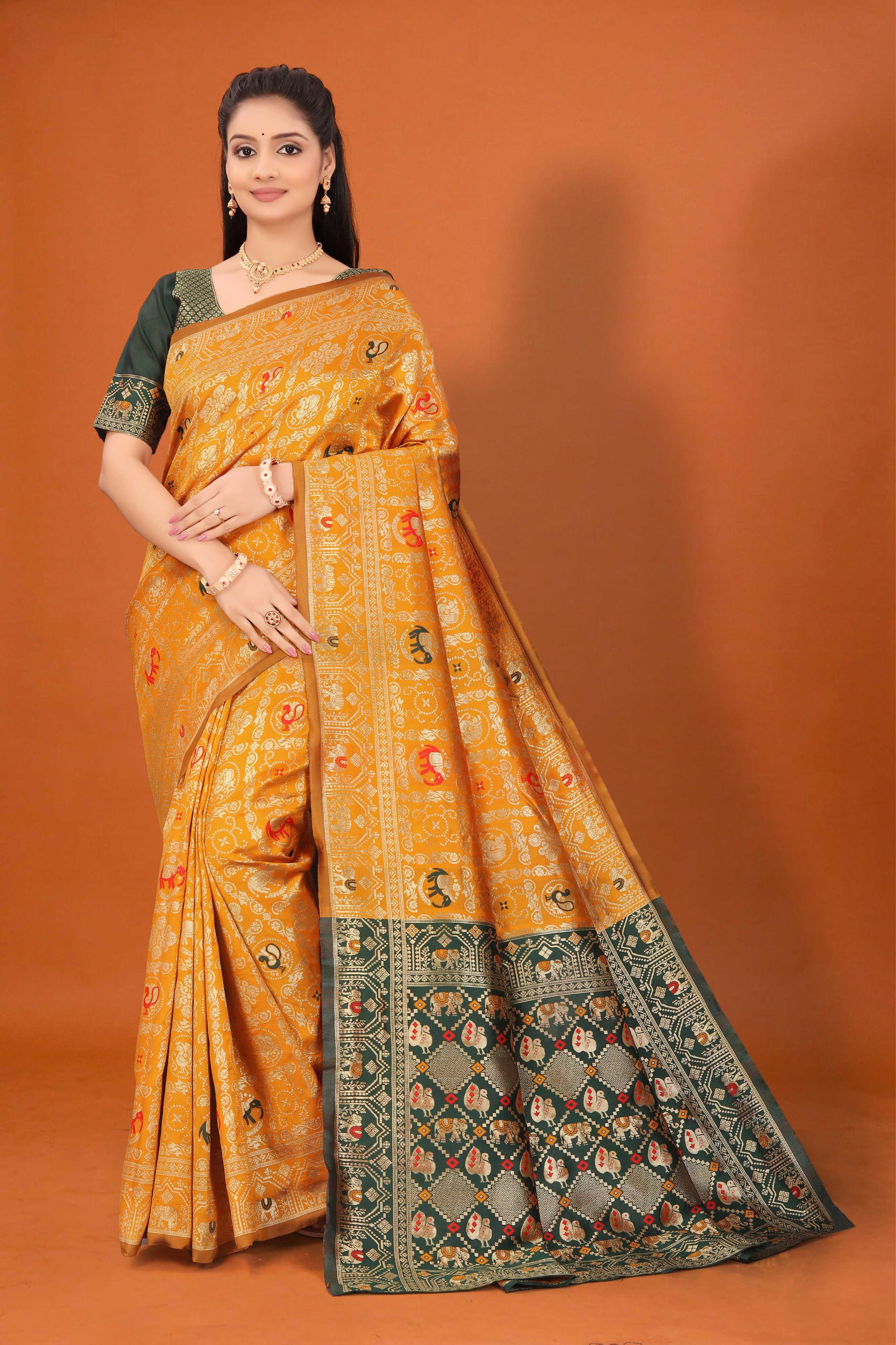 Designer Banarasi Silk Saree for Women | Traditional Motif Saree with Zari Work