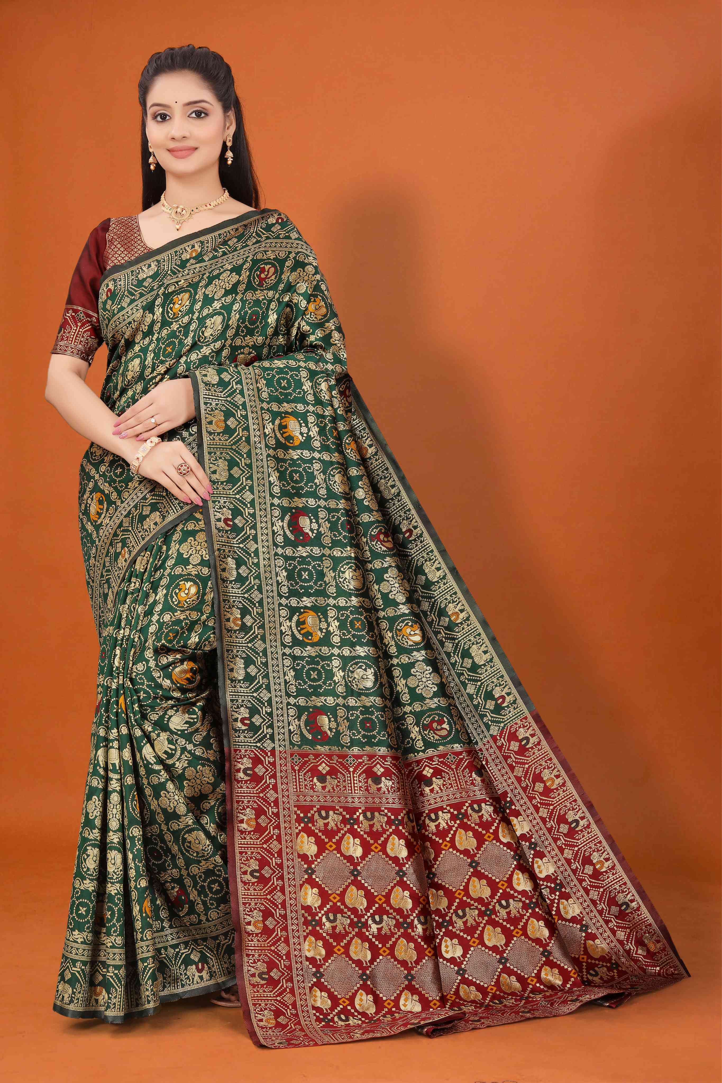 Designer Banarasi Silk Saree for Women | Traditional Motif Saree with Zari Work