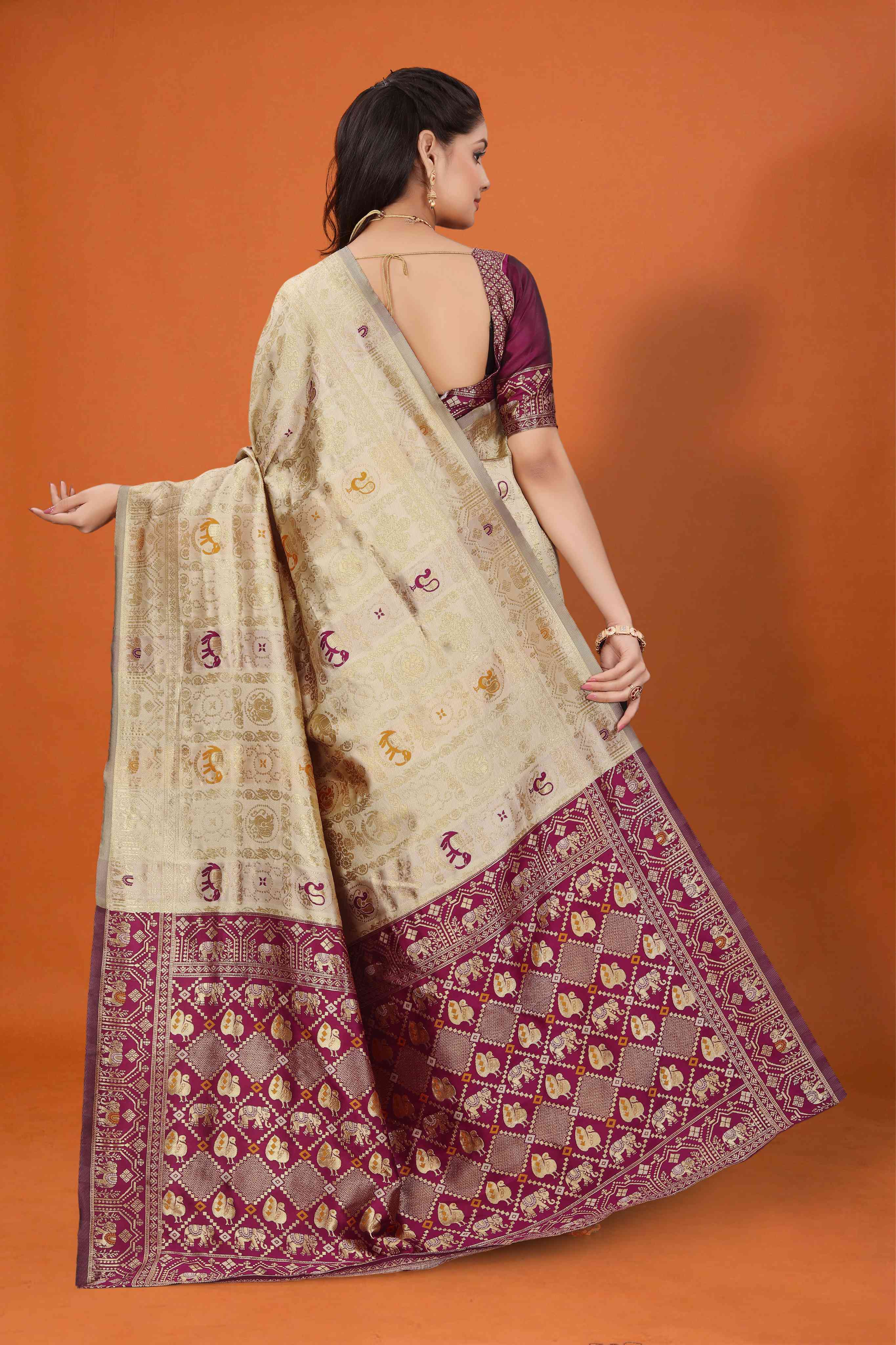 Designer Banarasi Silk Saree for Women | Traditional Motif Saree with Zari Work