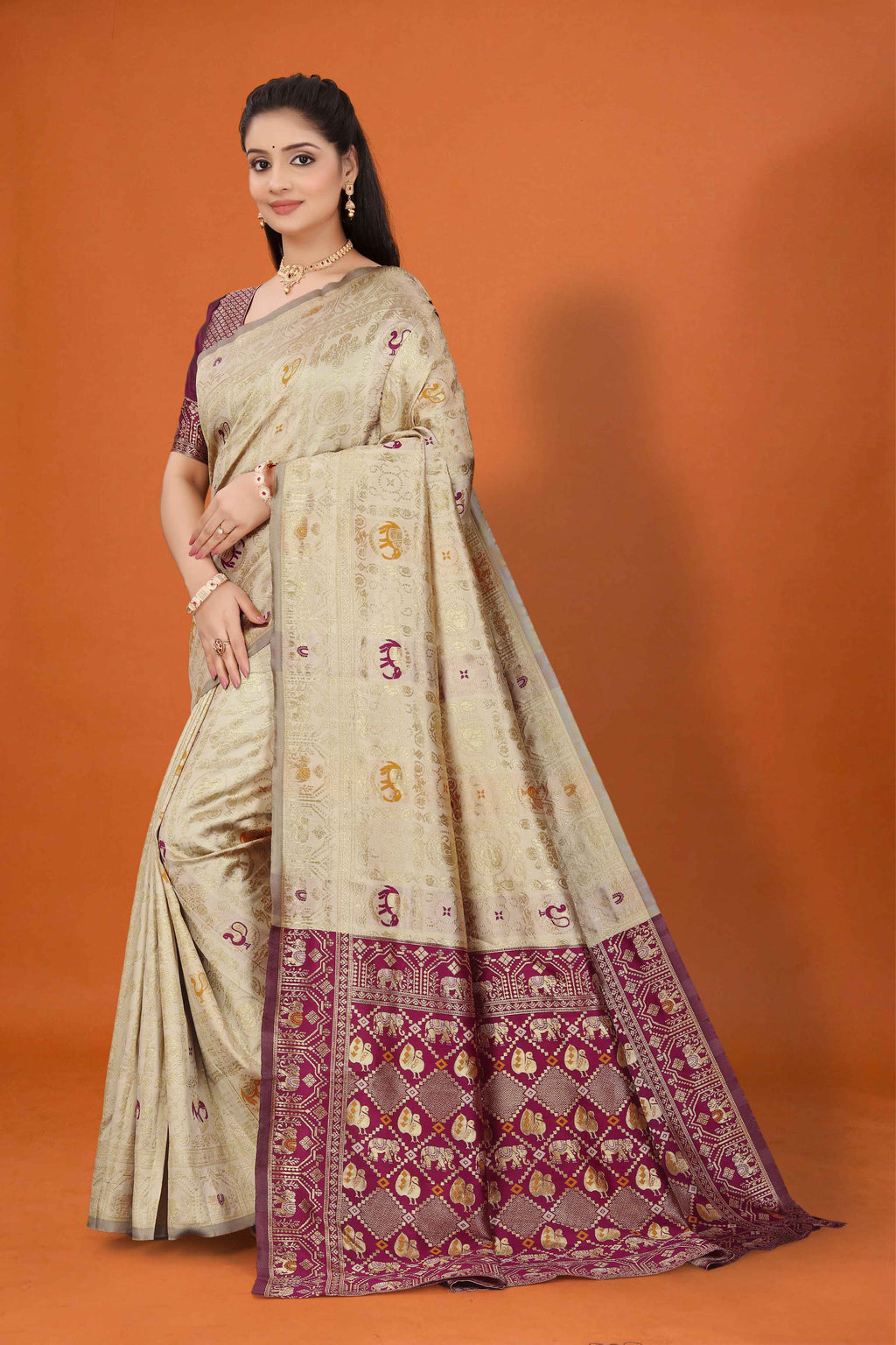 Designer Banarasi Silk Saree for Women | Traditional Motif Saree with Zari Work